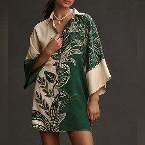 FARM Rio Green and Cream Mini Dress